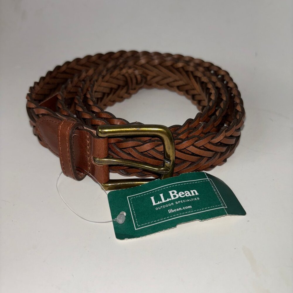 NEW LL Bean Braided Brown Genuine Leather Belt Brass Buckle SIZE 46 - Picture 1 of 6